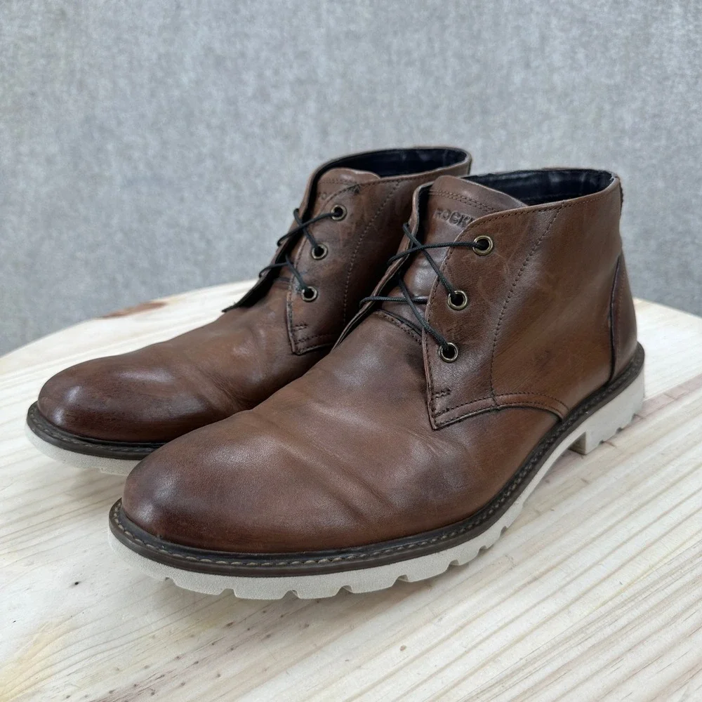 Rockport Sharp & Ready Chukka Boots Mens 11 Brown Leather Lace Up Lug Sole Ankle
